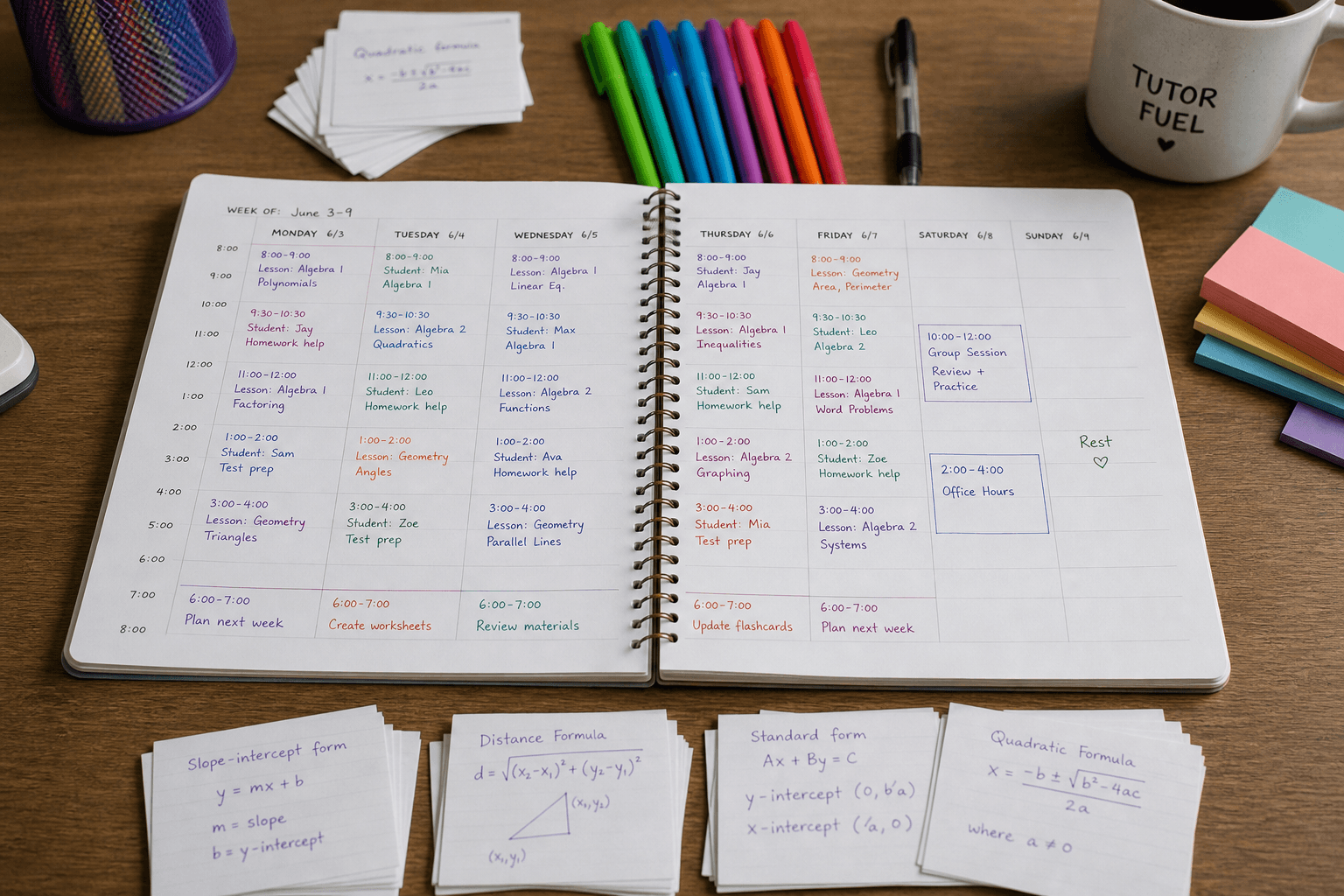 Supporting image 1 for Tutors: Planning and workspace for Tutors—maps, schedules, or prep surfaces relevant to their trade