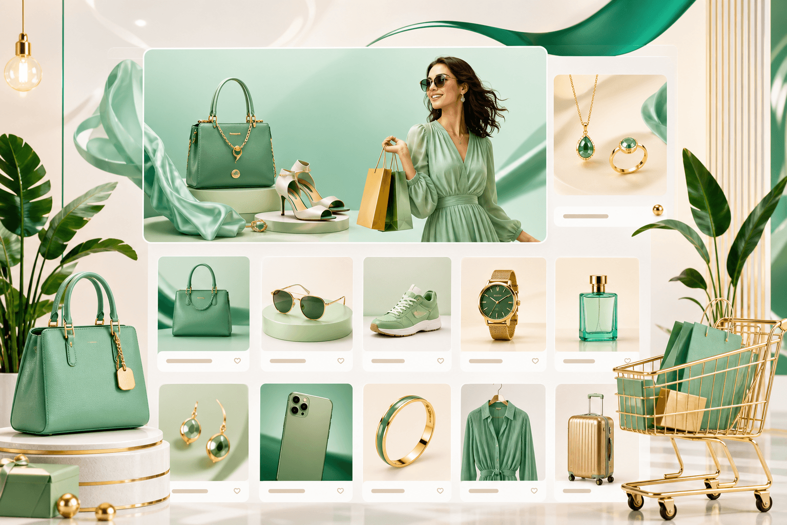 Bright illustration of storefront and checkout energy—commerce-focused build