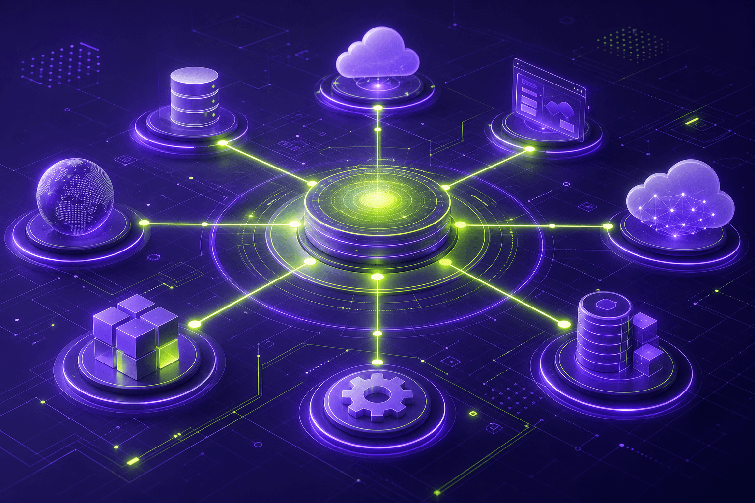 Bright illustration of connected systems—integrations and API delivery