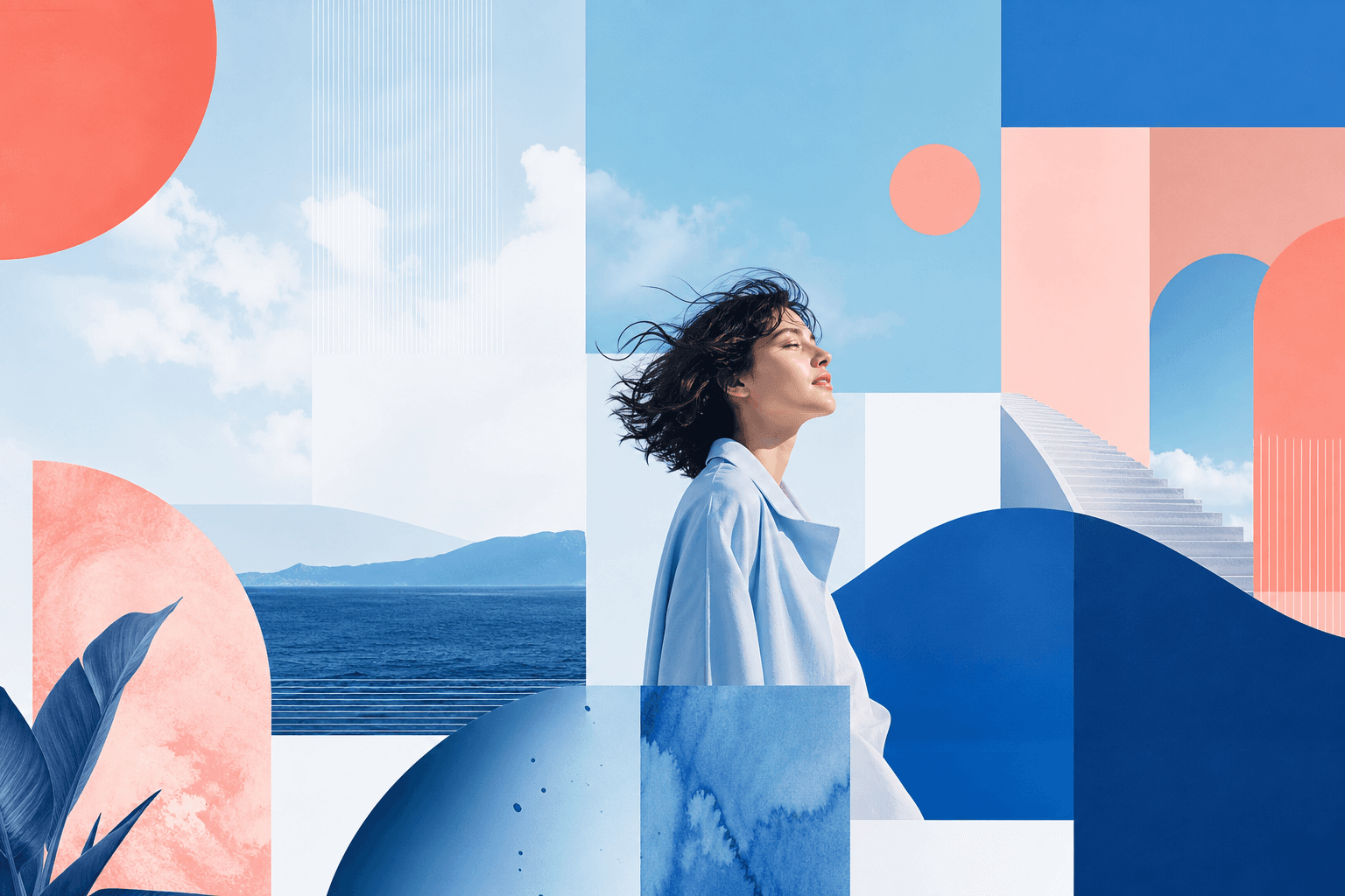 Bright illustration of editorial layout and campaign surfaces—marketing sites